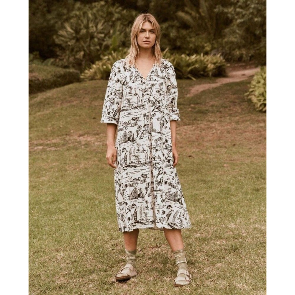 The Great Derby Getaway Midi Dress Printed Smocked Flowy Cotton S-1 NEW 279879